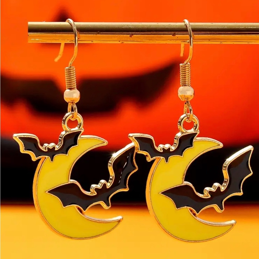 Bat and moon earrings for pierced ears